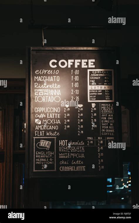 London Uk January 26 2019 Coffee Menu Inside Cafe Nero A British