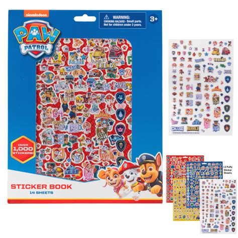 Paw Patrol Skye Pup Kids Set - 14 Sheet Toddler Sticker Book with Puffy Stickers, 1200+ Pack ...