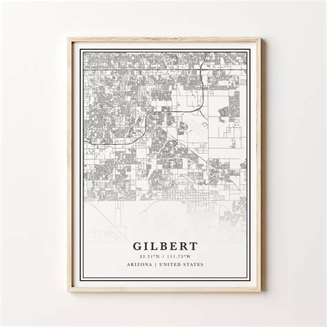 Gilbert Map Digital Gilbert Map Gilbert Arizona Wall Art Etsy