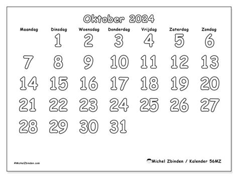 Kalender Oktober 2024 56MZ Michel Zbinden NL