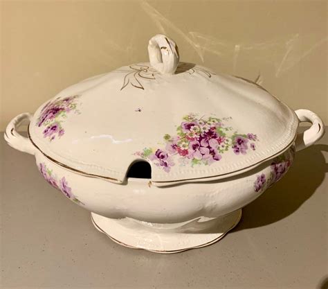 Vintage Soup Tureen Soupiere Porcelain Lilacs And Gold Soup Etsy