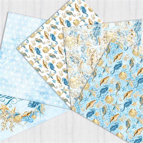 Sea Digital Paper Pack Watercolor Nautical Seamless Etsy