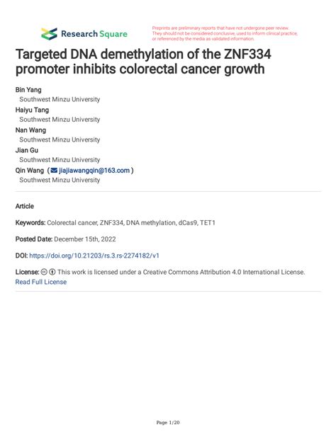 PDF Targeted DNA Demethylation Of The ZNF334 Promoter Inhibits