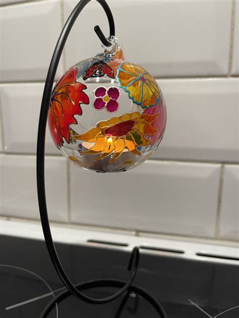 Hand Painted Flower Glass Bauble Candle Tea Light Holder And Etsy