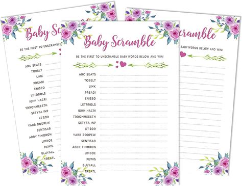 Amazon Inkdotpot Pack Baby Word Scramble Baby Shower Game Cards