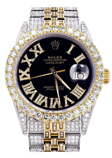 Iced Out Rolex Datejust 36 MM | Two Tone | 10 Carats of Diamonds | Bla ...