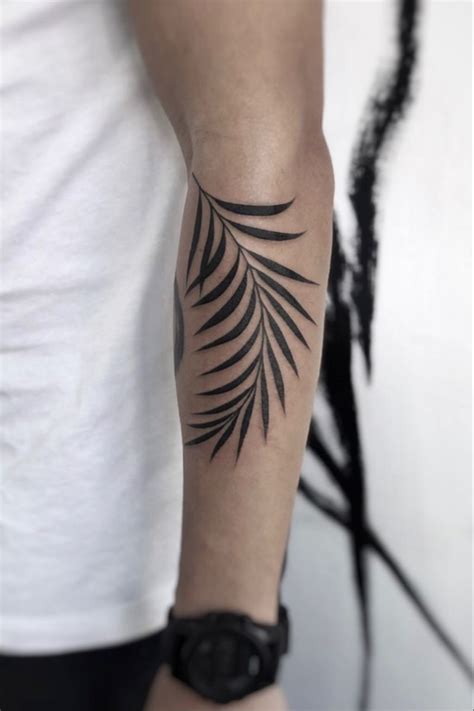 Illustrative Black Grey Palm Leaves Tattoo By Tine Defiore Artofit