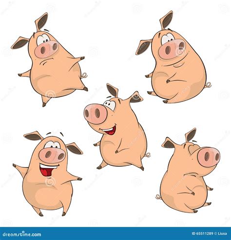 Set Of Cheerful Pigs Cartoon Stock Vector Illustration Of Complete