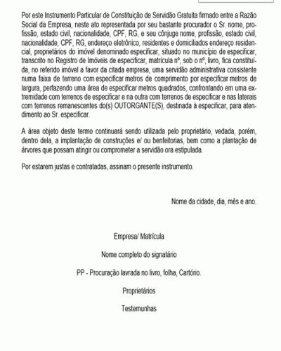 Modelo de Contrato Instrumento Particular de Constituição de Servidão