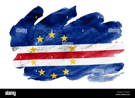 Cabo Verde Flag Is Depicted In Liquid Watercolor Style Isolated On