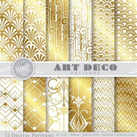 ART DECO Digital Paper Gold White Art Deco Etsy