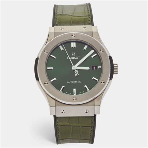 Hublot Green Titanium Alligator Leather Rubber Classic Fusion 511 NX