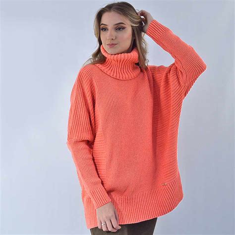 Blusa Tricot Malhas Cida Coral Pole Modas