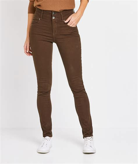 Jean Slim Taille Haute De Couleur Femme CHOCOLAT Grain De Malice