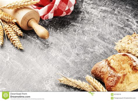 Frame With Freshly Baked Bread And Rolling Pin Stock Photo Image Of