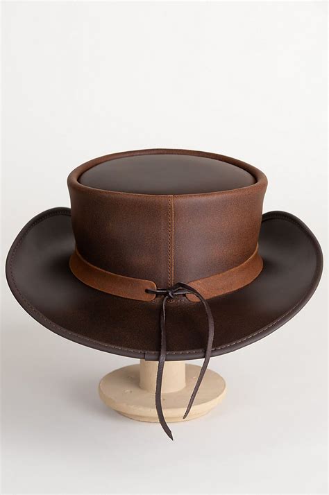 Steampunk Pale Rider Leather Top Hat With Buffalo Nickels Overland