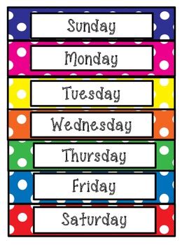 7 Days Of The Week Polka Dot By Maegan Garvey Teachers Pay Teachers