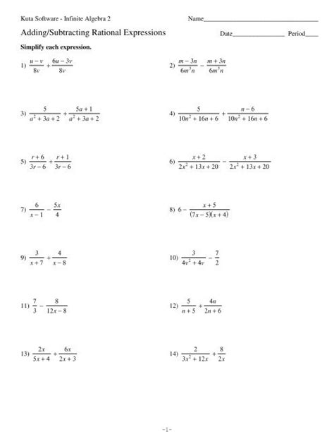 Rational Expression Worksheet Simplifying