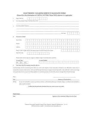 Fillable Online Electronic Clearing Service Mandate Form Please Fill