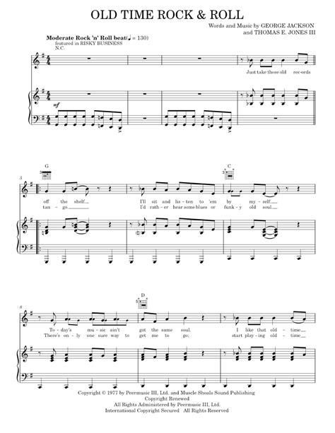 Play Official Version Of Old Time Rock Roll Sheet Music By Bob Seger For Piano Vocals