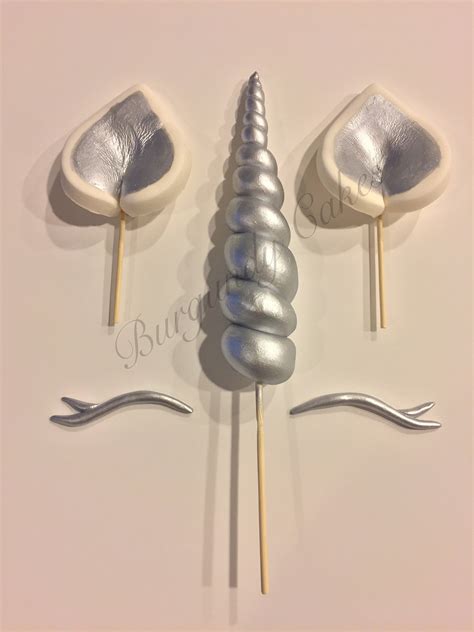 Fondant Unicorn Horn Ears And Eyelashes Cake Toppers Silver Etsy