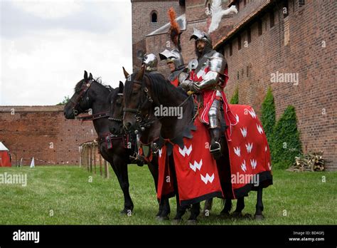 Medieval Cavalry Knights On Military Horses Presenting Themselves To