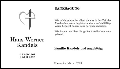 Traueranzeigen Von Hans Werner Kandels Rz Trauer De