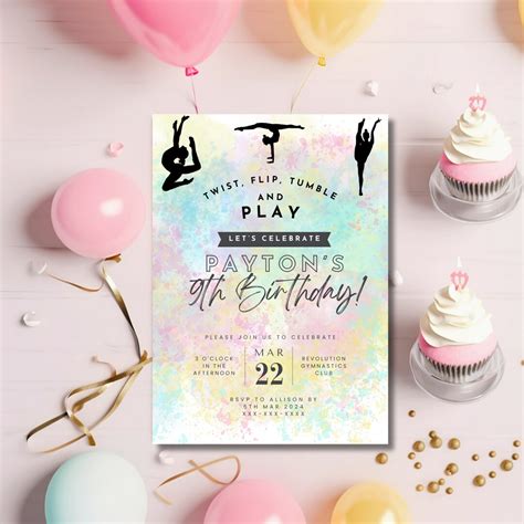 Printable Gymnastics Birthday Party Invitation Template Girls Party