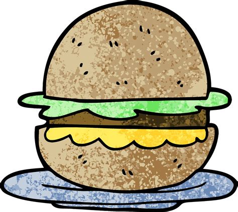 Grunge Texturerad Illustration Tecknad Serie Burger Ladda