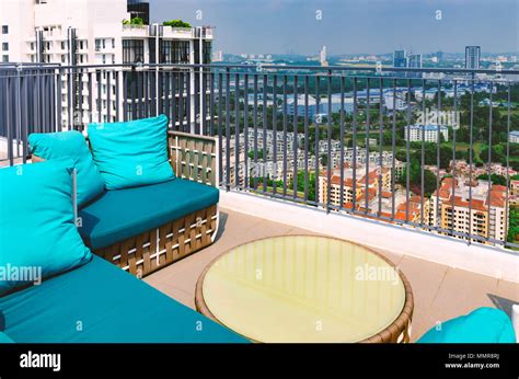 New Modern Terrace Balcony On Roof Of High Rise Building With