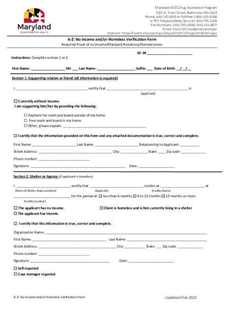 Md Form A No Income And Or Homeless Verification Form Fill