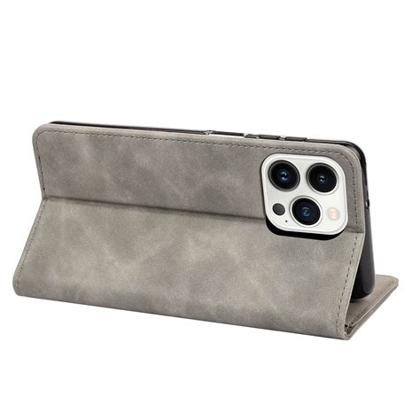 For Iphone Pro Skin Feel Splicing Leather Phone Case Grey