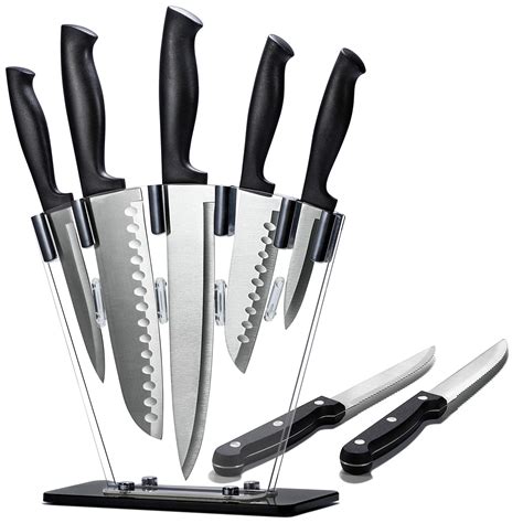 Dearithe 8 Piece Kitchen Knife Set With Block Black Stainless Steel