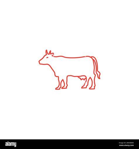 Cow Line Red Icon On White Background Red Flat Style Vector