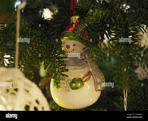 Christmas Tree Vintage Decorations Snowman Bauble Stock Photo Alamy