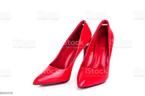 Red High Heel Women Shoes Isolated On White Background Stock Photo