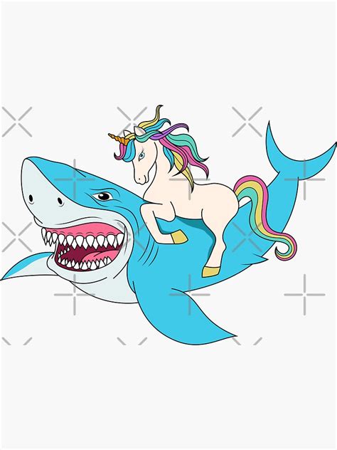 Unicorn Riding Shark Sticker For Sale By Chicgraphix Redbubble