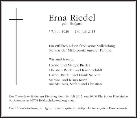 Alle Traueranzeigen für Erna Riedel trauer rp online de