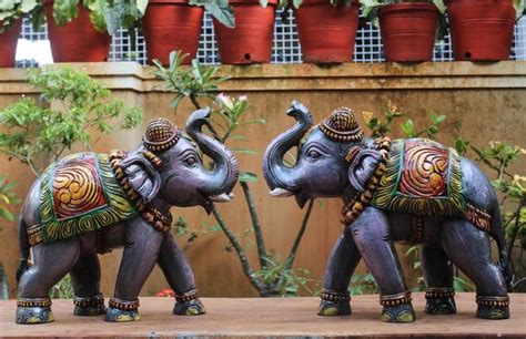 Trunk Up Elephant Statue Pair Vintage Home Decor Asian Indian Etsy