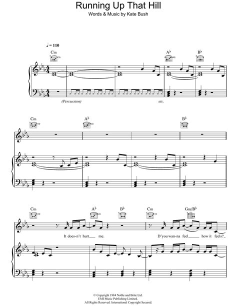 Running Up That Hill By Kate Bush Sheet Music For Piano Vocal And Guitar Chords At Sheet Music Direct