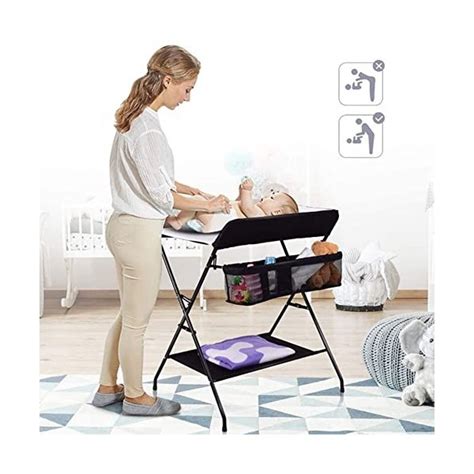 Table à langer pliable avec paniers et matelas à langer pour bébé