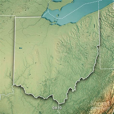 Ohio State USA 3D Render Topographic Map Border By Frank Ramspott