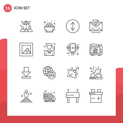 Set Of 16 Vector Outlines On Grid For Business Layout Arrows Image Mail