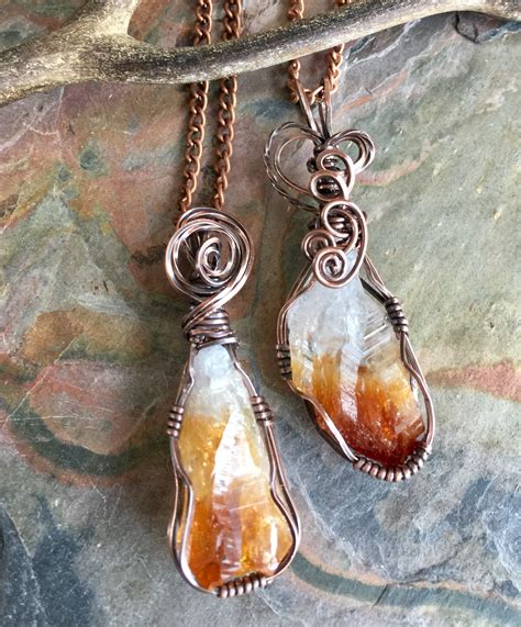 Raw Citrine Necklace Wire Wrapped Citrine Necklace Copper Autumn Fall