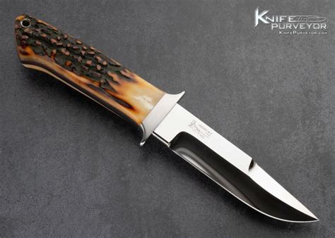 Bob Loveless Custom Knife Amber Stag Nude Logo Chute Knife No Sheath