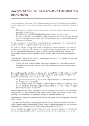 Gender And Law Theories Further Reading Theories Further Reading Sex Gender And An Studocu