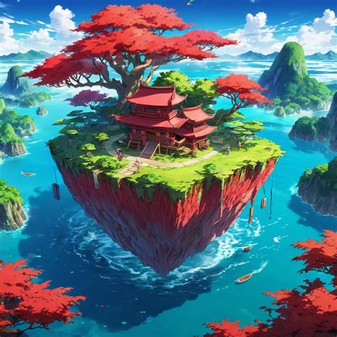 Floating Red Island Scene Stable Diffusion Online