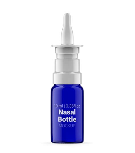 Premium PSD 10 Ml Blue Glass Nasal Spray Bottle Mockup