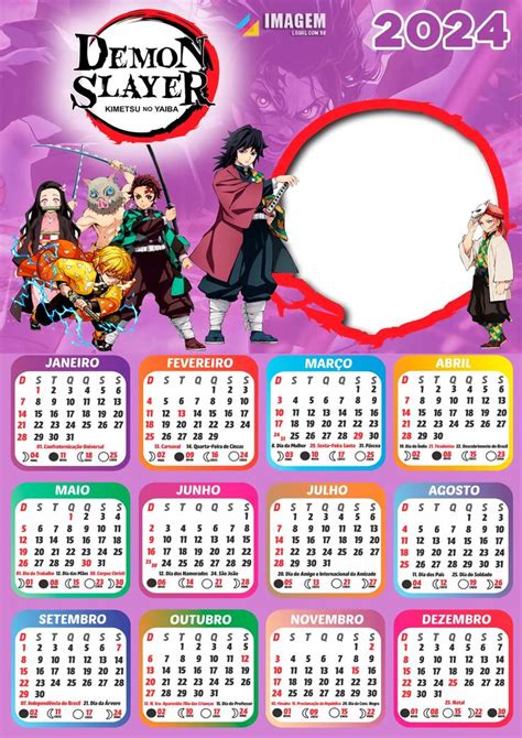 Moldura para montagem de foto Demon Slayer Calendário 2024 PNG grátis