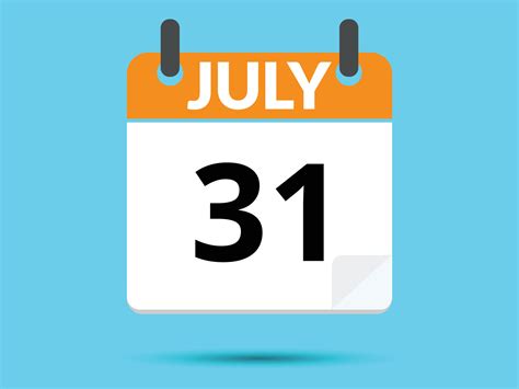 31 July. Flat icon calendar isolated on blue background. Vector ...